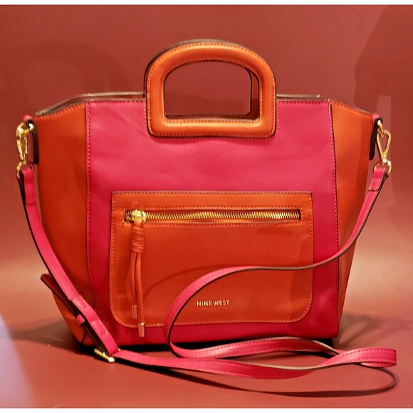 Nine West Pink and Orange Chelsea Triple Compartment Tote, Satchel, Shoulder Bag - Picture 2 of 8